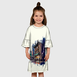 Платье клеш для девочки Улица ночных баров, цвет: 3D-принт — фото 2