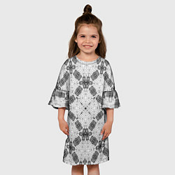 Платье клеш для девочки Черно-белый ажурный кружевной узор Геометрия, цвет: 3D-принт — фото 2