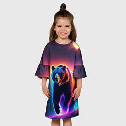 Платье клеш для девочки Люминесцентный медведь гризли, цвет: 3D-принт — фото 2