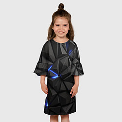 Платье клеш для девочки Неоновое синее свечение на черном, цвет: 3D-принт — фото 2