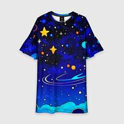 Детское платье Мультяшный космос темно-синий