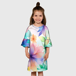 Платье клеш для девочки Акварельные цветы - нейросеть, цвет: 3D-принт — фото 2