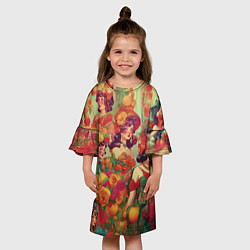Платье клеш для девочки Винтажные ретро леди и цветы, цвет: 3D-принт — фото 2