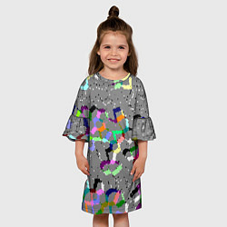Платье клеш для девочки Серая абстракция с цветными элементами, цвет: 3D-принт — фото 2