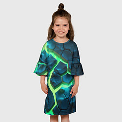Платье клеш для девочки Яркий зеленый разлом плит, цвет: 3D-принт — фото 2