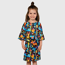 Платье клеш для девочки Космические чудики, цвет: 3D-принт — фото 2