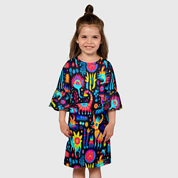 Платье клеш для девочки Космические веселые монстрики, цвет: 3D-принт — фото 2