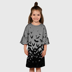 Платье клеш для девочки Серый фон и летучие мыши, цвет: 3D-принт — фото 2