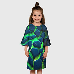 Платье клеш для девочки Разломленные зеленые плиты, цвет: 3D-принт — фото 2