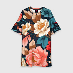 Платье клеш для девочки Летние цветы - паттерн, цвет: 3D-принт