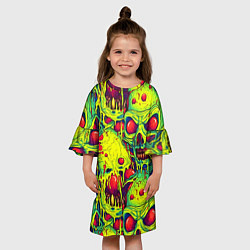 Платье клеш для девочки Зеленые психоделические черепа, цвет: 3D-принт — фото 2