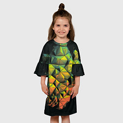 Платье клеш для девочки Зеленая кубическая абстракция, цвет: 3D-принт — фото 2