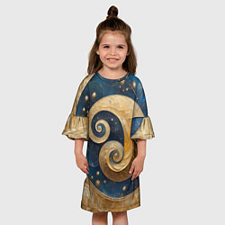 Платье клеш для девочки Синий золотой декоративный орнамент, цвет: 3D-принт — фото 2