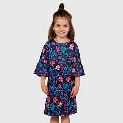Платье клеш для девочки Цветочный паттерн в синих и сиреневых тонах, цвет: 3D-принт — фото 2