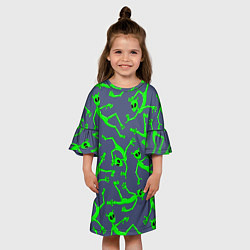 Платье клеш для девочки Инопланетяне паттерн, цвет: 3D-принт — фото 2