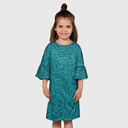 Платье клеш для девочки Абстракция зелёный разводы, цвет: 3D-принт — фото 2