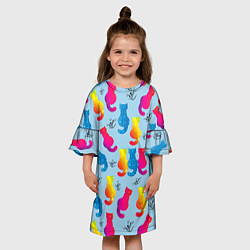 Платье клеш для девочки Коты звездные и веточки, цвет: 3D-принт — фото 2