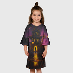 Платье клеш для девочки Жуткий дом и ведьма с метлой, цвет: 3D-принт — фото 2