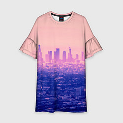 Платье клеш для девочки Город в розовом и фиолетовом цветах, цвет: 3D-принт