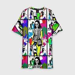 Платье клеш для девочки Разноцветные скелеты девушки - поп-арт - мода, цвет: 3D-принт