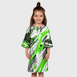 Платье клеш для девочки Спонтанные брызги зелёные, цвет: 3D-принт — фото 2