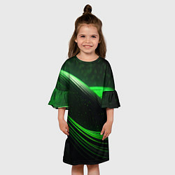 Платье клеш для девочки Зеленые абстрактные волны, цвет: 3D-принт — фото 2