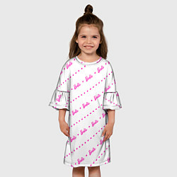 Платье клеш для девочки Барби паттерн - логотип и сердечки, цвет: 3D-принт — фото 2