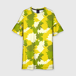 Платье клеш для девочки Желто-зеленый камуфляж, цвет: 3D-принт
