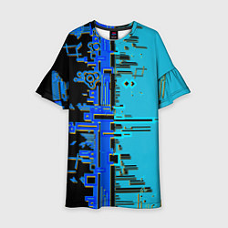 Платье клеш для девочки Кибер-глитч синий, цвет: 3D-принт