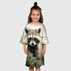 Платье клеш для девочки Енот акварель, цвет: 3D-принт — фото 2