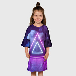 Платье клеш для девочки Неоновый треугольник в неоновом дыму, цвет: 3D-принт — фото 2