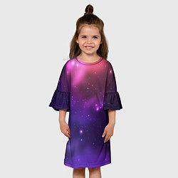 Платье клеш для девочки Разноцветный космос - неоновое свечение, цвет: 3D-принт — фото 2