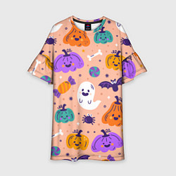 Платье клеш для девочки Halloween - pumpkins and ghosts, цвет: 3D-принт