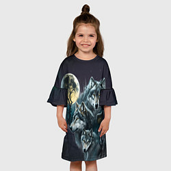 Платье клеш для девочки Вольчья стая и луна, цвет: 3D-принт — фото 2