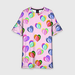 Платье клеш для девочки Цветные сердечки, цвет: 3D-принт