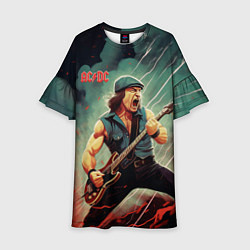 Платье клеш для девочки AC DC rock, цвет: 3D-принт