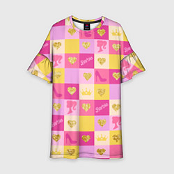 Детское платье Барби: желтые и розовые квадраты паттерн