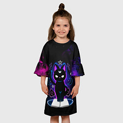 Платье клеш для девочки Кот колдун, цвет: 3D-принт — фото 2
