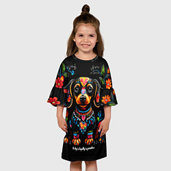 Платье клеш для девочки Такса с цветами и узорами, цвет: 3D-принт — фото 2
