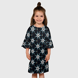 Платье клеш для девочки Стилизованные цветы чёрно-синий, цвет: 3D-принт — фото 2