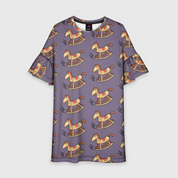 Платье клеш для девочки Деревянные лошадки качалки, цвет: 3D-принт