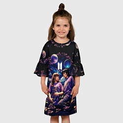 Платье клеш для девочки BTS на фоне космоса, цвет: 3D-принт — фото 2