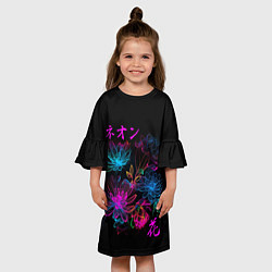 Платье клеш для девочки Неоновые цветы - японский стиль, цвет: 3D-принт — фото 2