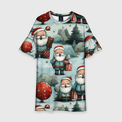 Платье клеш для девочки Рождественский узор с Санта Клаусами, цвет: 3D-принт