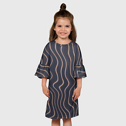 Платье клеш для девочки Абстракция полосы серо-бежевый, цвет: 3D-принт — фото 2