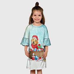 Платье клеш для девочки Пес в новогодних подарках, цвет: 3D-принт — фото 2