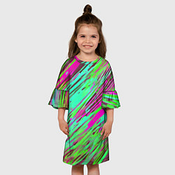 Платье клеш для девочки Разноцветные брызги зелёные и розовые, цвет: 3D-принт — фото 2