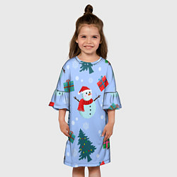 Платье клеш для девочки Снеговики с новогодними подарками паттерн, цвет: 3D-принт — фото 2