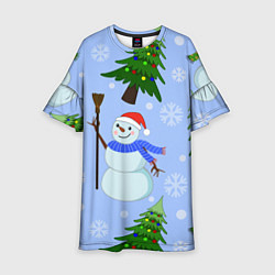 Детское платье Снеговики с новогодними елками паттерн