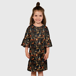Платье клеш для девочки Тыквы в шляпах на хеллоуин, цвет: 3D-принт — фото 2